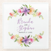 Pastel Watercolor Blume Hochzeitskranz Glasuntersetzer (Vorderseite)