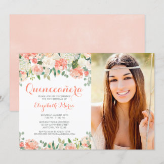 Pastel Watercolor Blume Quinceañera Foto Einladung