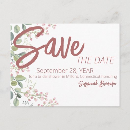 Pastel Watercolor Blumengestein Brautparty Ankündigungspostkarte (Vorderseite)