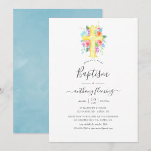 Pastel Watercolor Blumenjungen Taufe/Christening Einladung