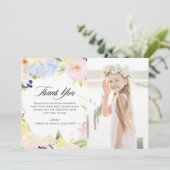 Pastel Watercolor Blumenrahmen erste Kommune Dankeskarte (Stehend Vorderseite)