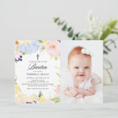 Pastel Watercolor Blumenrahmen Foto Bautizo Einladung (Stehend Vorderseite)