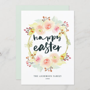 Pastel Watercolor Blumenreath Happy Oaster Feiertagskarte