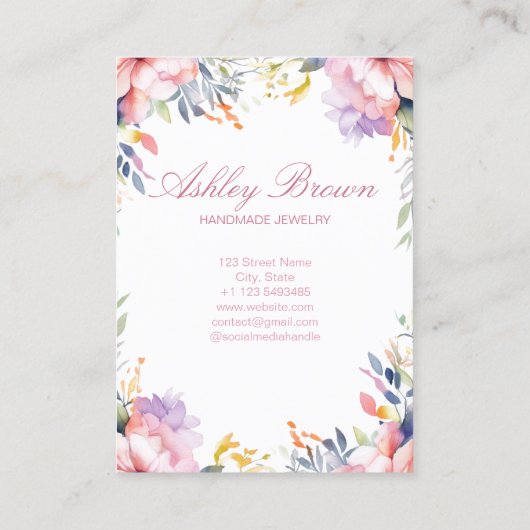 Pastel Watercolor Blumenschmuck Earring Display Visitenkarte (Rückseite)