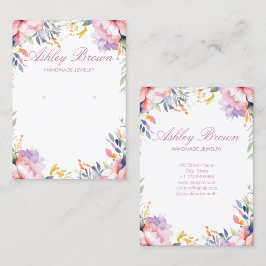 Pastel Watercolor Blumenschmuck Earring Display Visitenkarte (Vorne/Hinten)