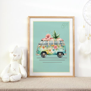 Pastel Watercolor Bus Kinderzimmer Poster