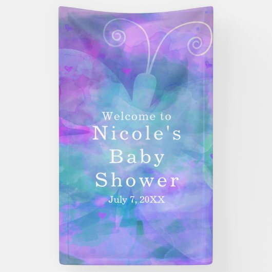 Pastel Watercolor Butterfly Personalisiertes Party Banner (Vertikal)