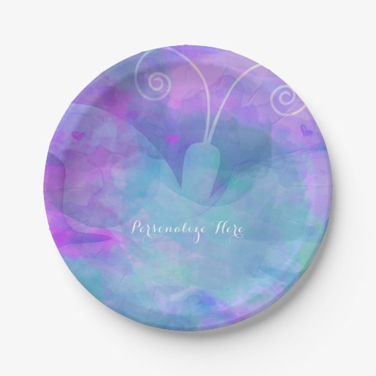 Pastel Watercolor Butterfly Personalisiertes Party Pappteller (Vorderseite)