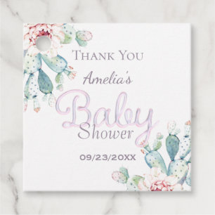 Pastel Watercolor Cactus Pink Baby Shower Geschenkanhänger