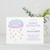Pastel Watercolor Cloud Raindrops Baby Dusche Einladung (Stehend Vorderseite)