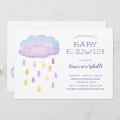 Pastel Watercolor Cloud Raindrops Baby Dusche Einladung (Vorne/Hinten)