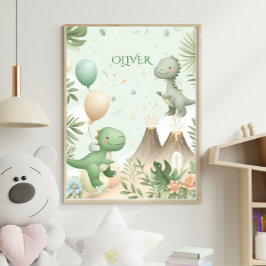 Pastel Watercolor Dino Kids Nursery Art Poster