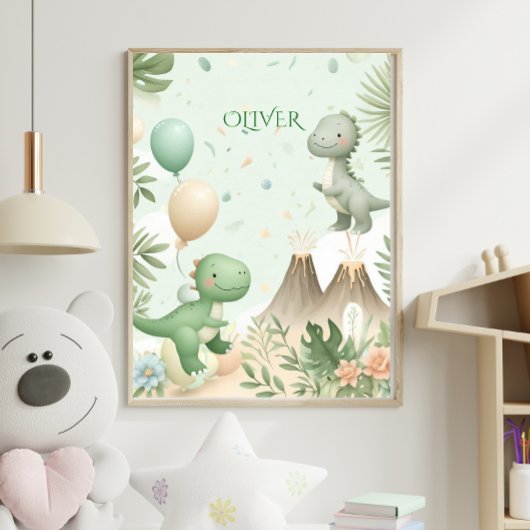 Pastel Watercolor Dino Kids Nursery Art Poster