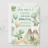 Pastel Watercolor Dino Party Birthday Einladung (Vorderseite)