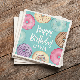 Pastel Watercolor Donut Personalisiert Geburtstag Serviette