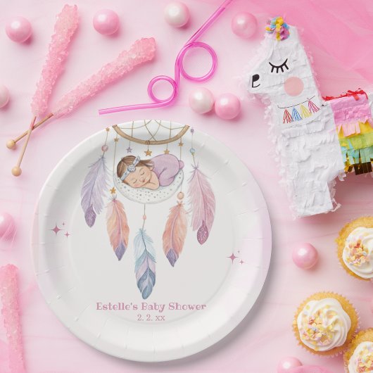 Pastel Watercolor Dreamcatcher Babydusche Pappteller