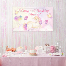 Pastel Watercolor Einhorn und Balloons Geburtstag