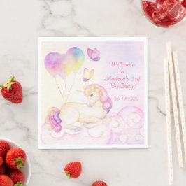 Pastel Watercolor Einhorn und Balloons Geburtstag  Serviette