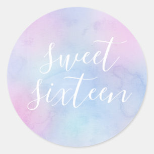 Pastel Watercolor Elegante 16 . Geburtstag Lila Runder Aufkleber