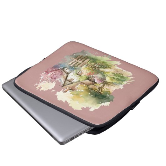 Pastel Watercolor Englische Hütte Laptopschutzhülle (Vorne Knopf)