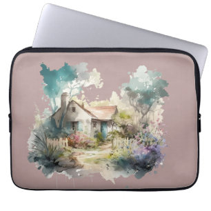Pastel Watercolor Englische Hütte Laptopschutzhülle