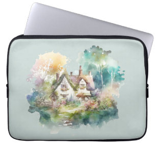 Pastel Watercolor Englische Hütte Laptopschutzhülle