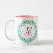 Pastel Watercolor Eucalyptus Wreath Monogram Zweifarbige Tasse (Links)