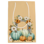 PASTEL WATERCOLOR FALL AUTUMN BLUME & PUMPKINS MITTLERE GESCHENKTÜTE (Vorderseite)