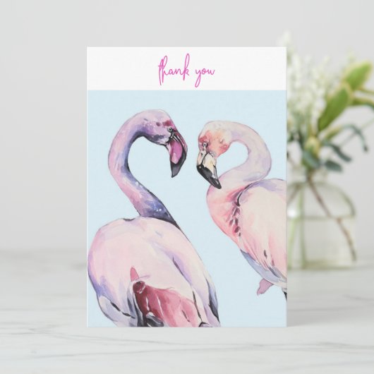 Pastel Watercolor Flamingo Dankeskarte (Stehend Vorderseite)