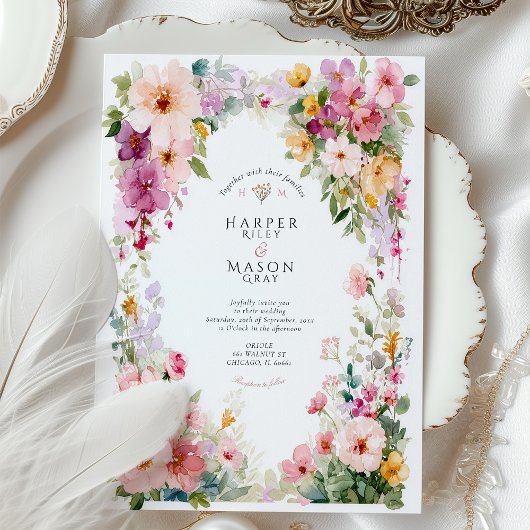 Pastel Watercolor Floral Arch Wedding Einladung