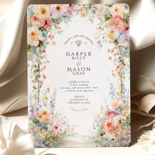 Pastel Watercolor Floral Arch Wedding Einladung