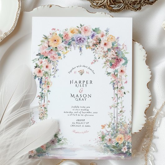 Pastel Watercolor Floral Arch Wedding Einladung
