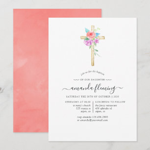 Pastel Watercolor Floral Baby Taufen/Christening Einladung