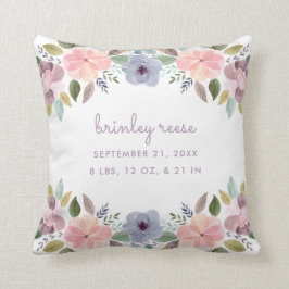 Pastel Watercolor Floral Birth Information Baby Kissen