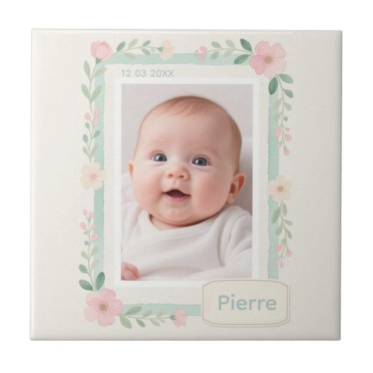 Pastel Watercolor Floral Empty Photo Frame Fliese (Vorderseite)