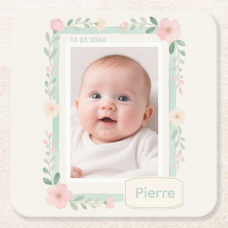 Pastel Watercolor Floral Empty Photo Frame Rechteckiger Pappuntersetzer
