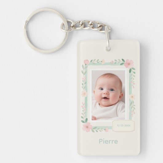Pastel Watercolor Floral Empty Photo Frame Schlüsselanhänger (Vorderseite)