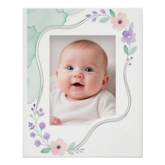Pastel Watercolor Floral Empty Wavy Frame Poster (Vorderseite)