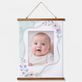 Pastel Watercolor Floral Empty Wavy Frame Wandteppich Mit Holzrahmen