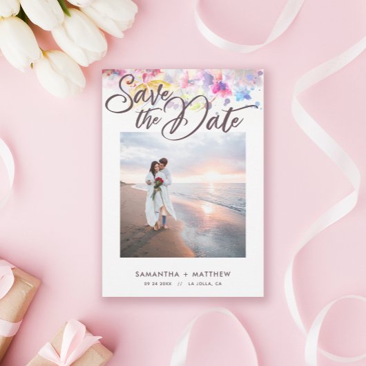 Pastel Watercolor Floral Foto Hochzeit Save The Date