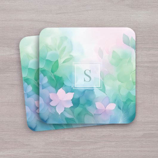 Pastel Watercolor Floral Monogram Coasters Getränkeuntersetzer