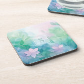 Pastel Watercolor Floral Monogram Coasters Getränkeuntersetzer (Linke Seite)