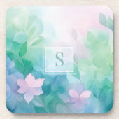 Pastel Watercolor Floral Monogram Coasters Getränkeuntersetzer (Vorderseite)