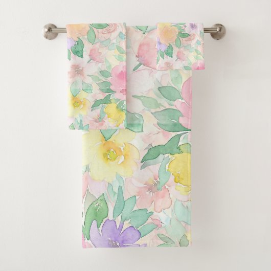 Pastel Watercolor Floral Pattern – Soft Spring  Badhandtuch Set (Insitu)