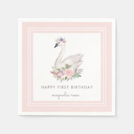 Pastel Watercolor Floral Swan Princess Birthday Serviette