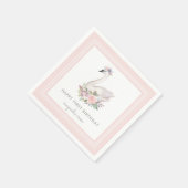 Pastel Watercolor Floral Swan Princess Birthday Serviette (Ecke)