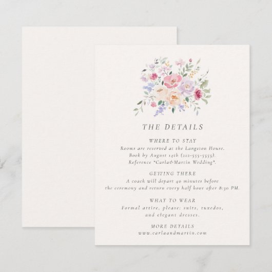Pastel Watercolor Floral Wedding Details Card Einladung (Vorne/Hinten)