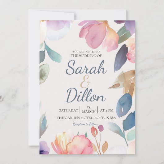 Pastel Watercolor Floral Wedding Einladung (Vorderseite)