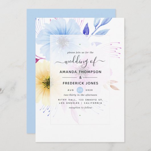 Pastel Watercolor Floral Wedding Einladung (Vorne/Hinten)