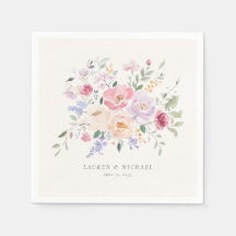 Pastel Watercolor Floral Wedding Napkins